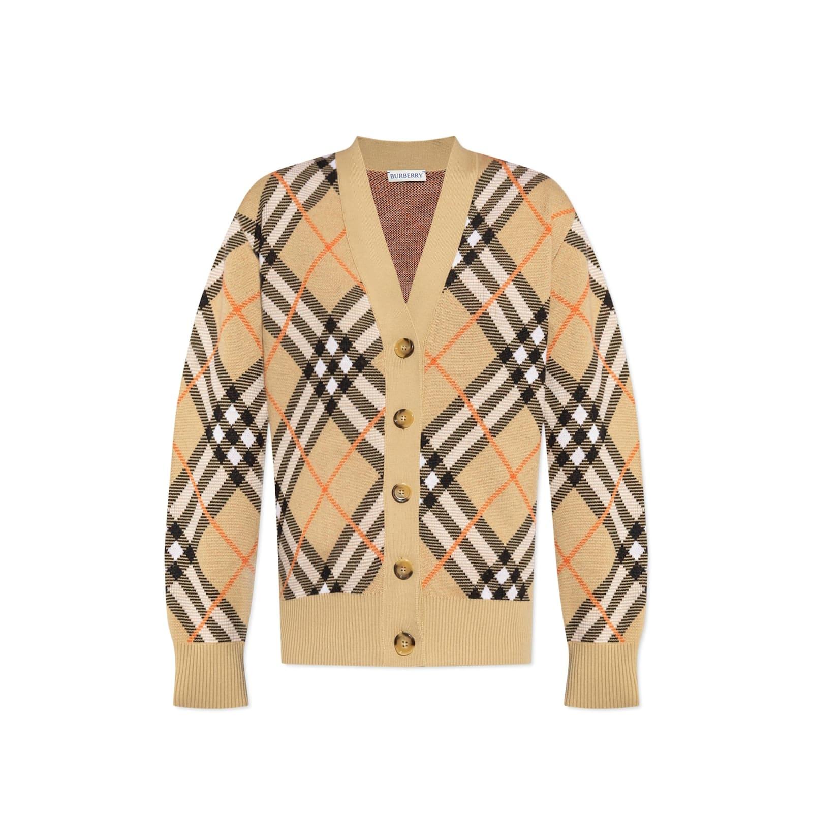 burberry wool check cardigan