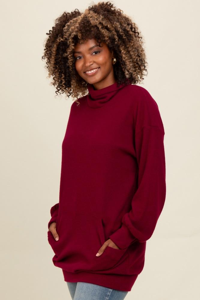 burgundy brushed knit cowl neck pullover