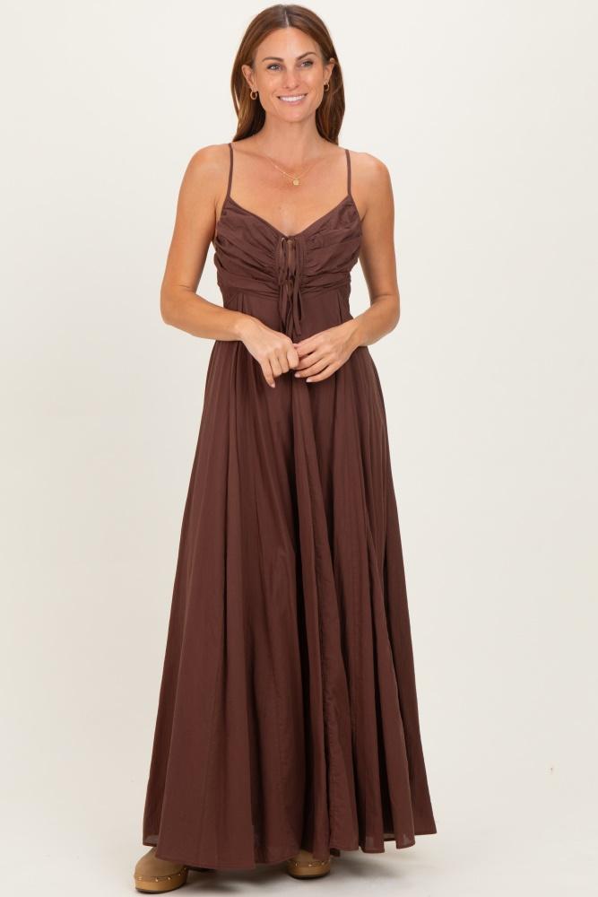 burgundy gathered tie front maxi dress