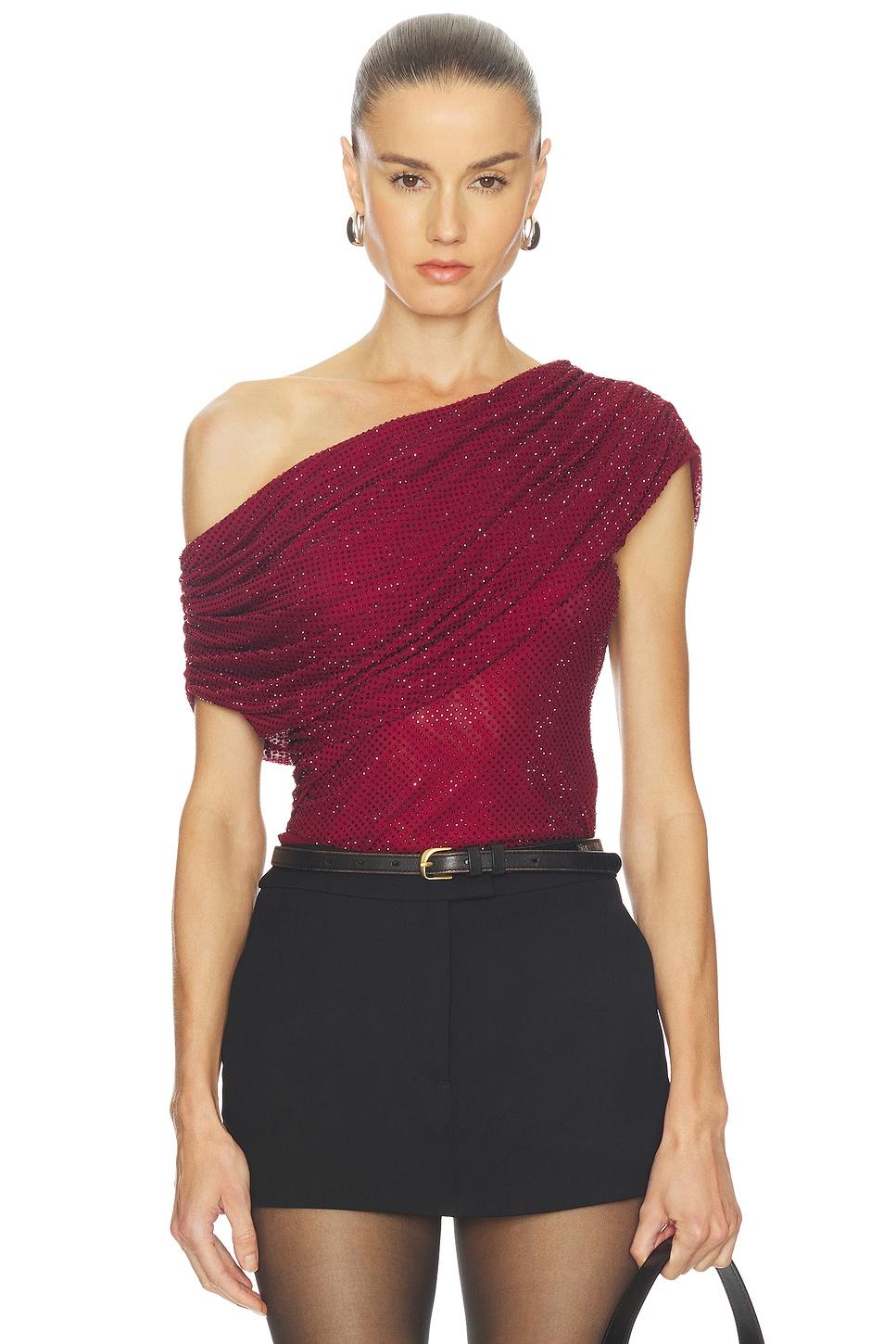 burgundy rhinestone drape top