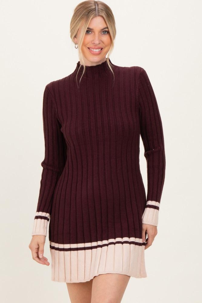 burgundy ribbed contrast hem sweater dress