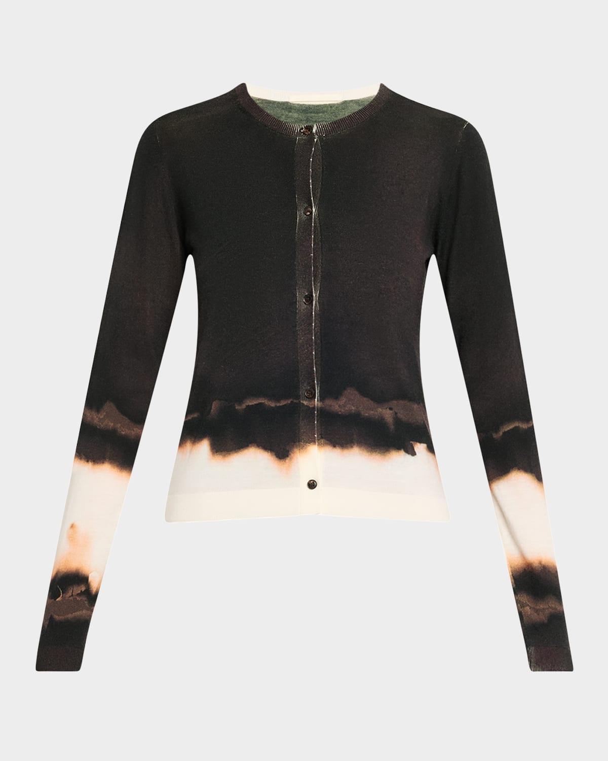 burned stripe wool crewneck cardigan