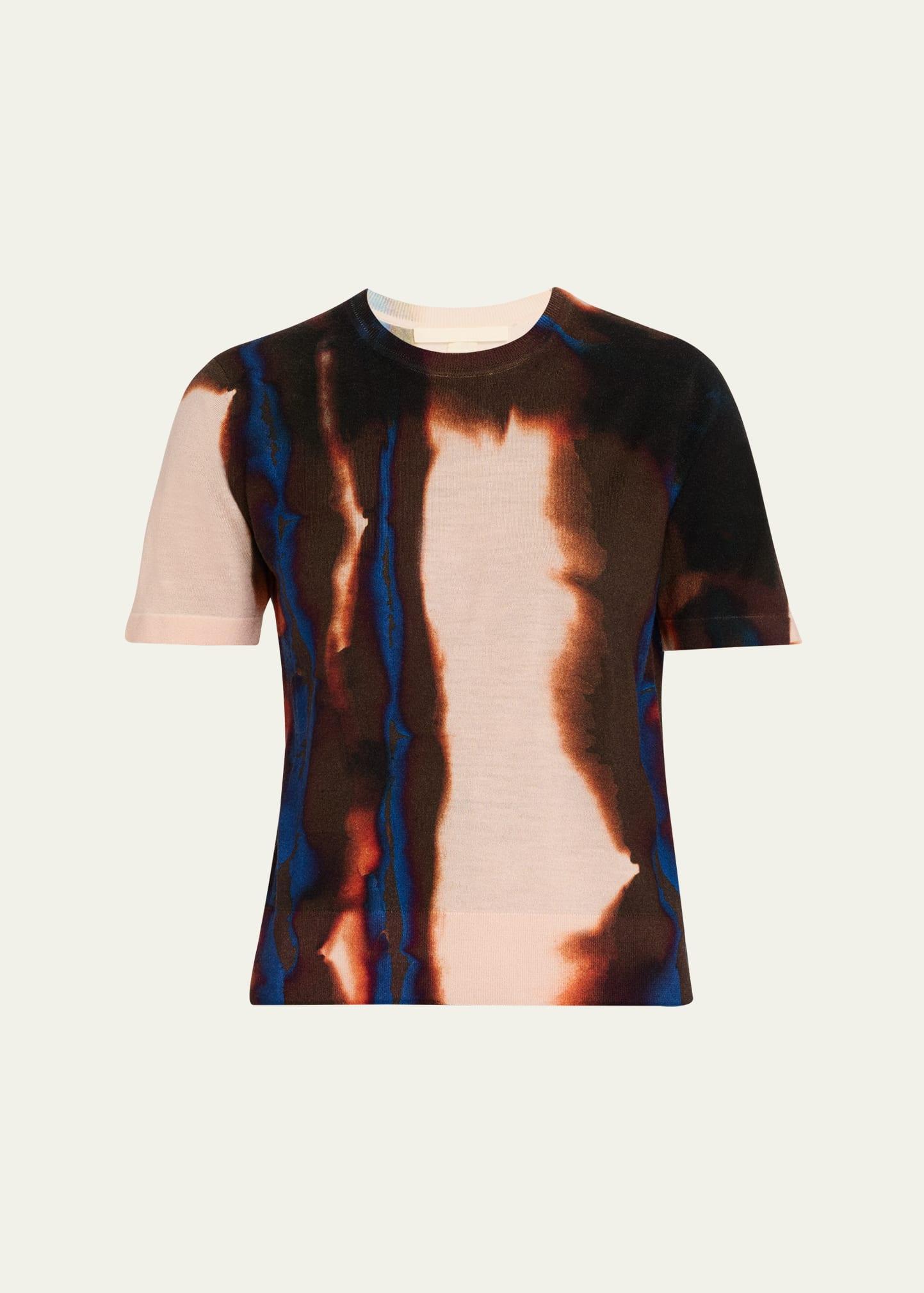 burned striped wool short-sleeve sweater