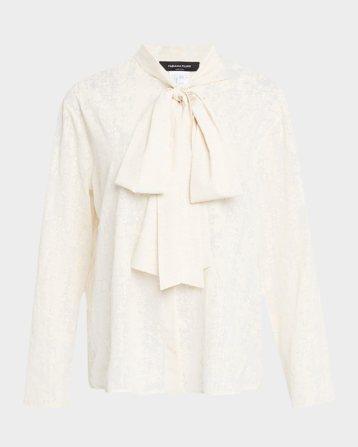 burnout tie-neck blouse