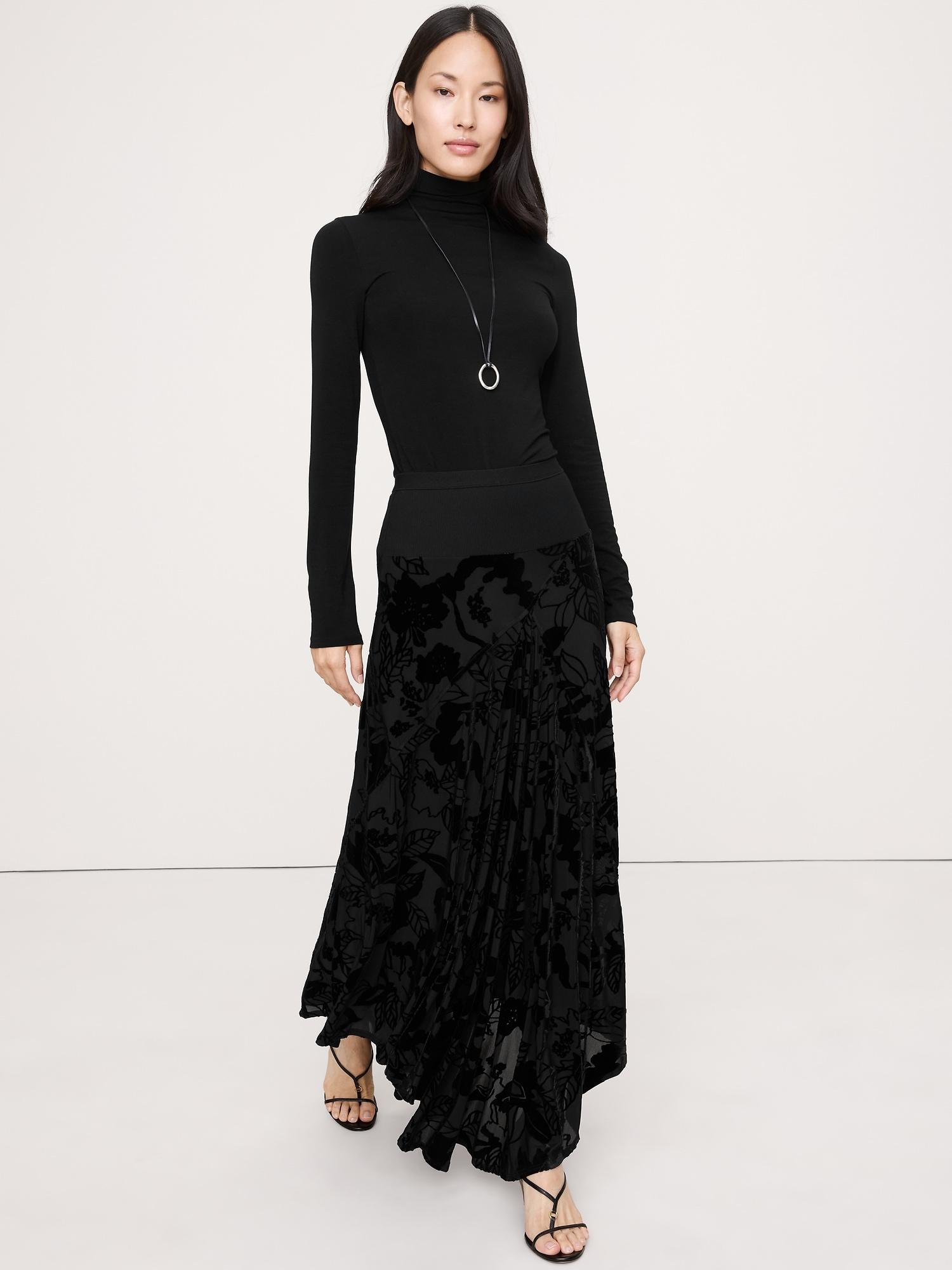 burnout velvet asymmetrical skirt