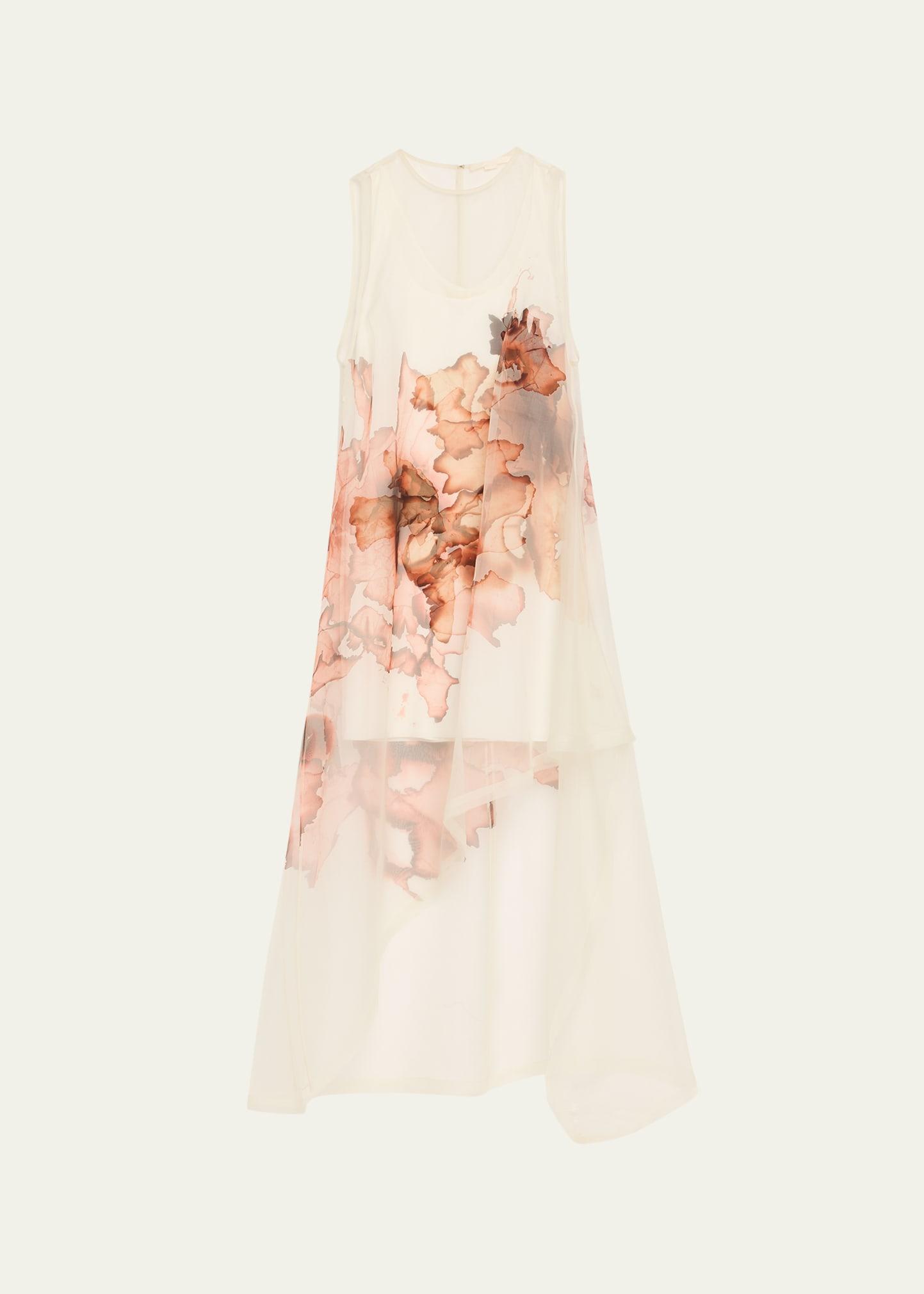 burnt floral organza asymmetric gown