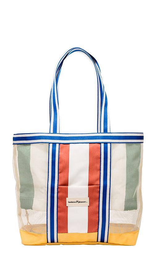 business & pleasure co. mesh beach bag in blue,sage,yellow.