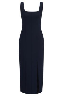 business dress with seaming details- dark blue women's business dresses