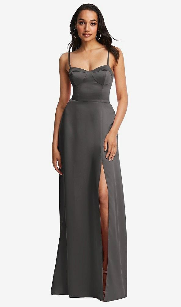 bustier a-line maxi dress with adjustable spaghetti straps