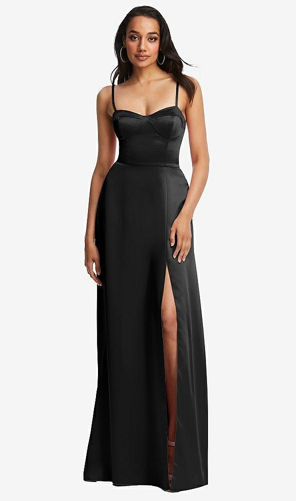 bustier a-line maxi dress with adjustable spaghetti straps