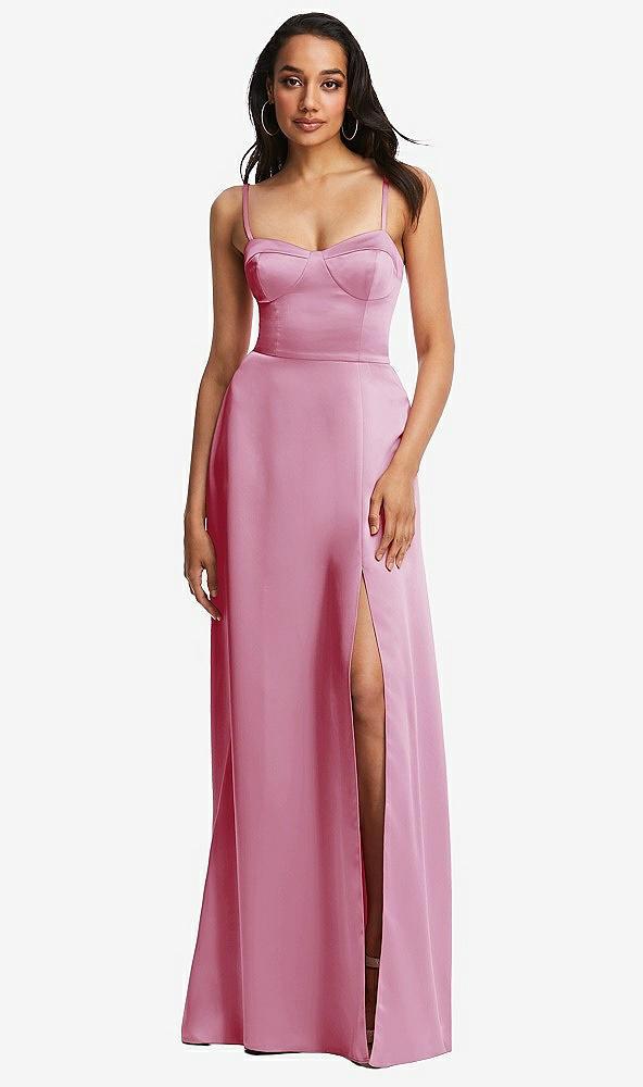 bustier a-line maxi dress with adjustable spaghetti straps