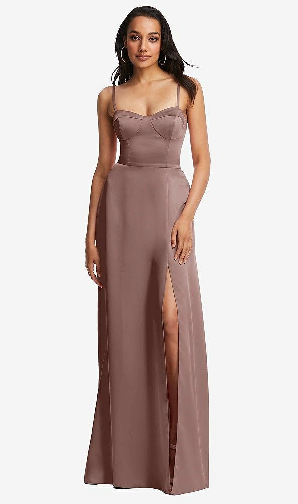 bustier a-line maxi dress with adjustable spaghetti straps