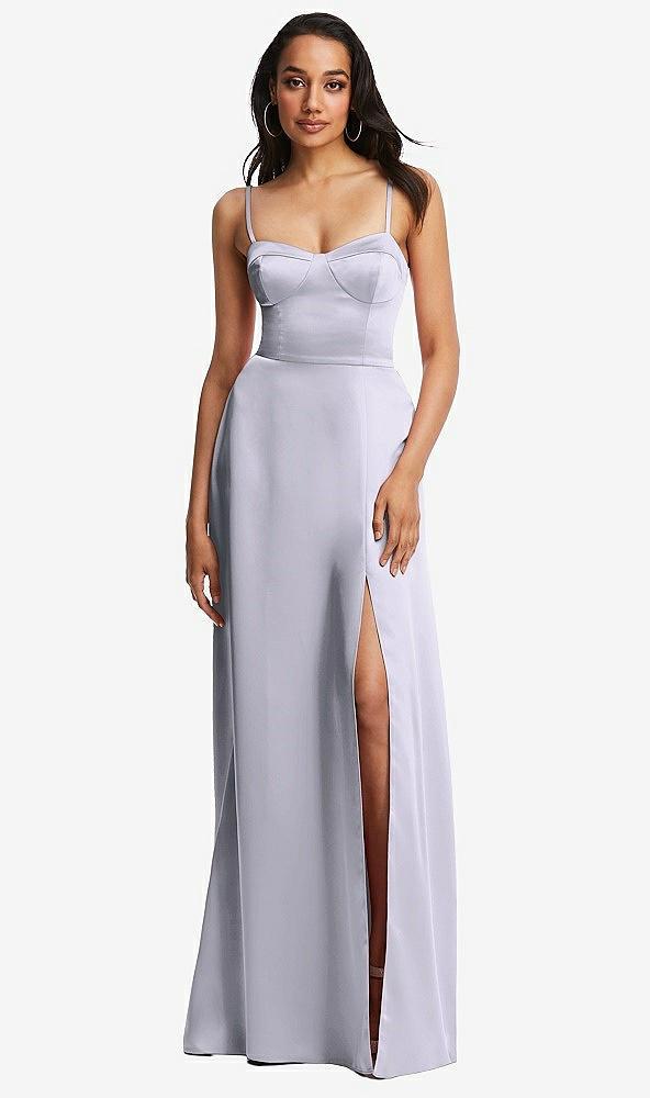 bustier a-line maxi dress with adjustable spaghetti straps