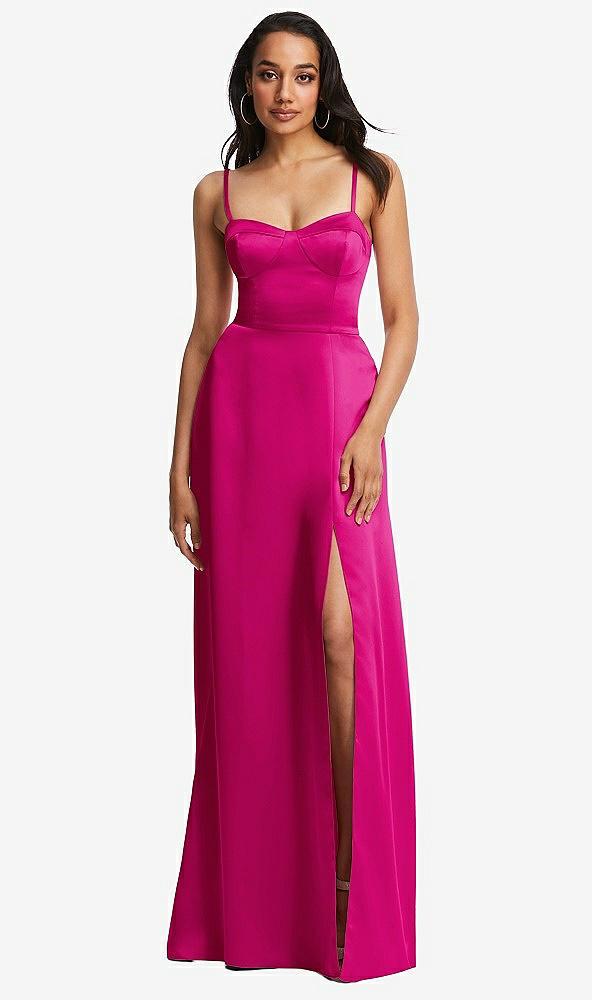 bustier a-line maxi dress with adjustable spaghetti straps