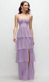 bustier-style chiffon tiered ruffle maxi dress with adjustable straps