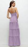 bustier-style chiffon tiered ruffle maxi dress with adjustable straps