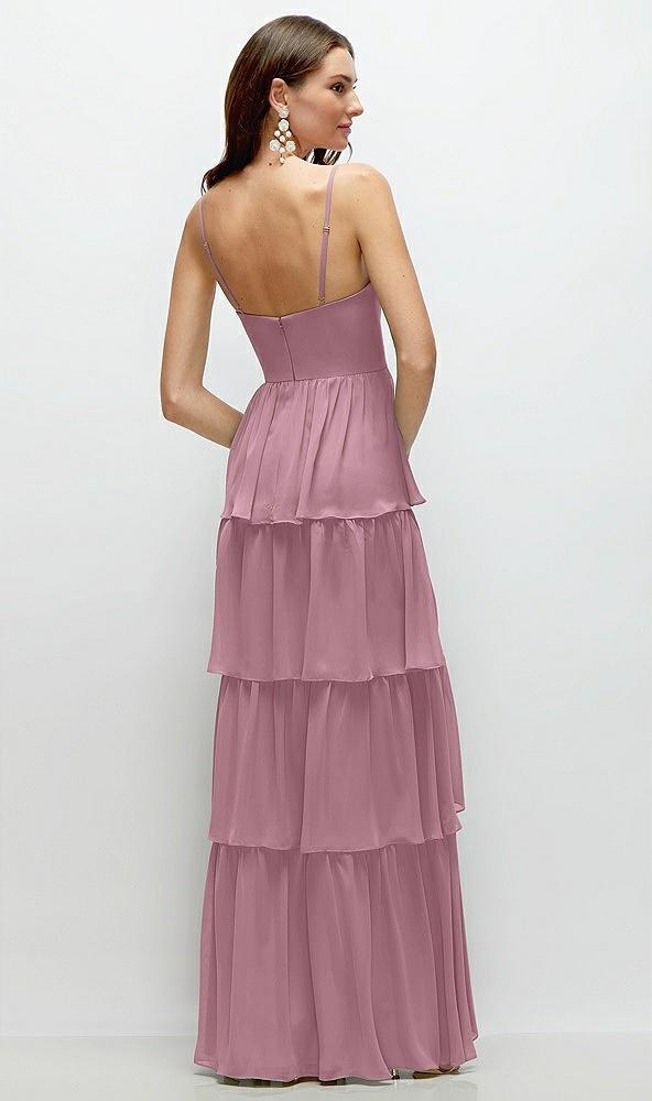 bustier-style chiffon tiered ruffle maxi dress with adjustable straps