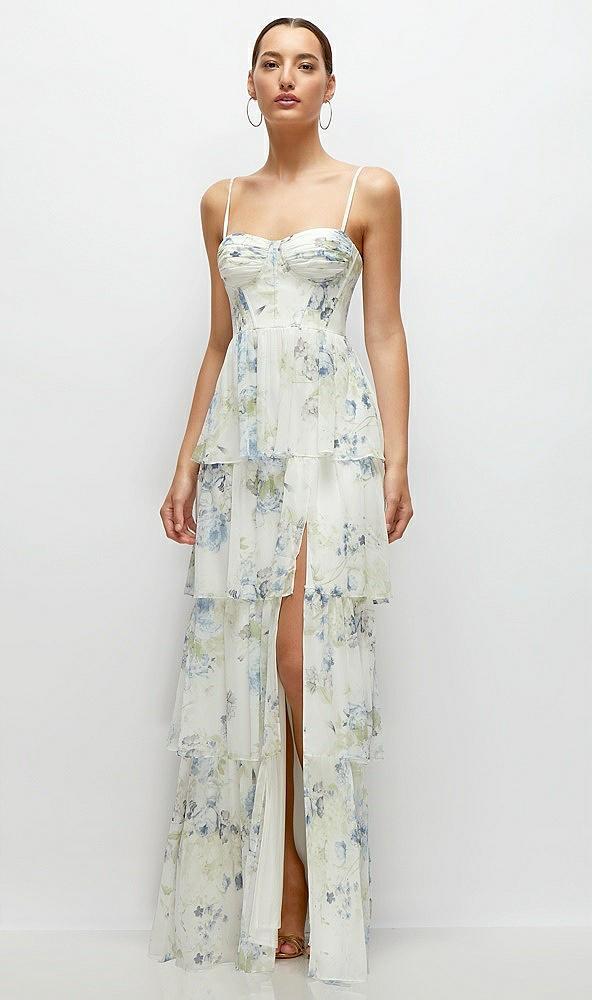 bustier-style chiffon tiered ruffle maxi dress with adjustable straps