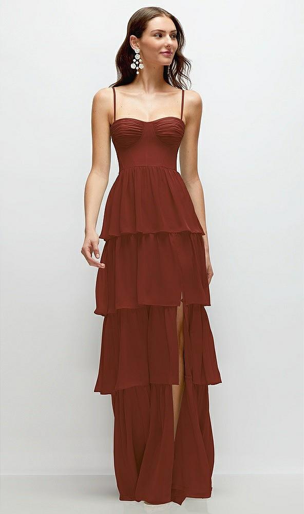 bustier-style chiffon tiered ruffle maxi dress with adjustable straps