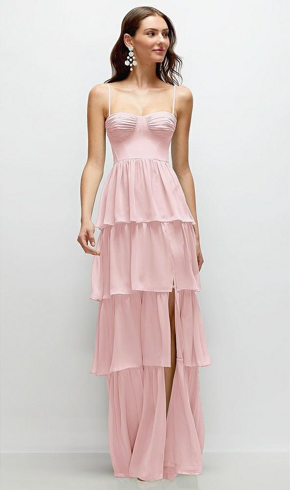 bustier-style chiffon tiered ruffle maxi dress with adjustable straps