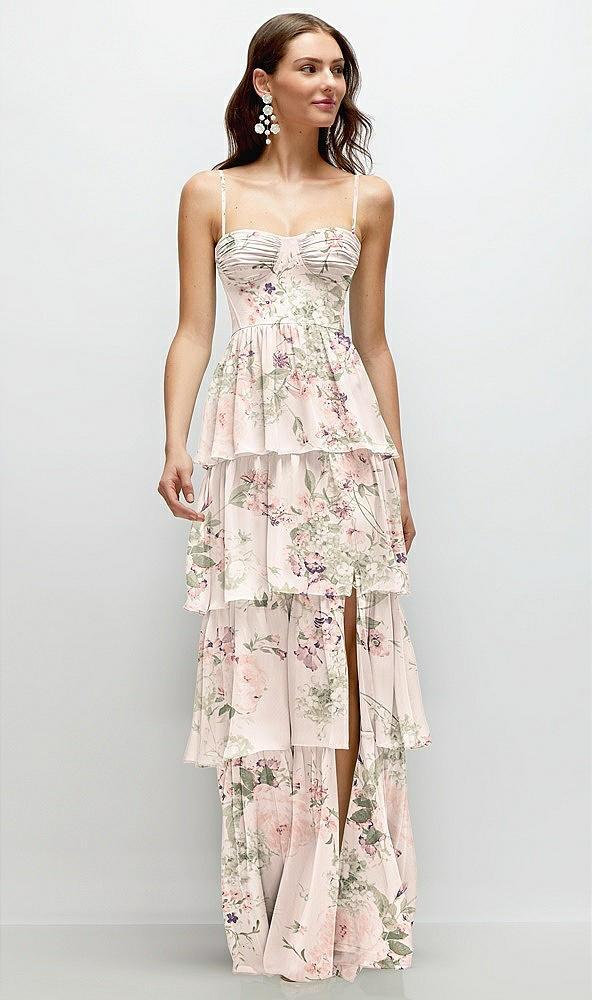 bustier-style chiffon tiered ruffle maxi dress with adjustable straps