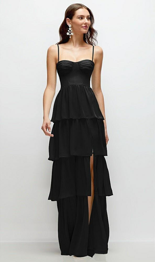 bustier-style chiffon tiered ruffle maxi dress with adjustable straps