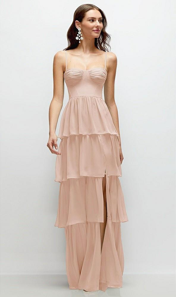 bustier-style chiffon tiered ruffle maxi dress with adjustable straps