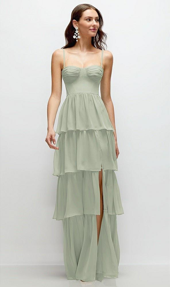 bustier-style chiffon tiered ruffle maxi dress with adjustable straps