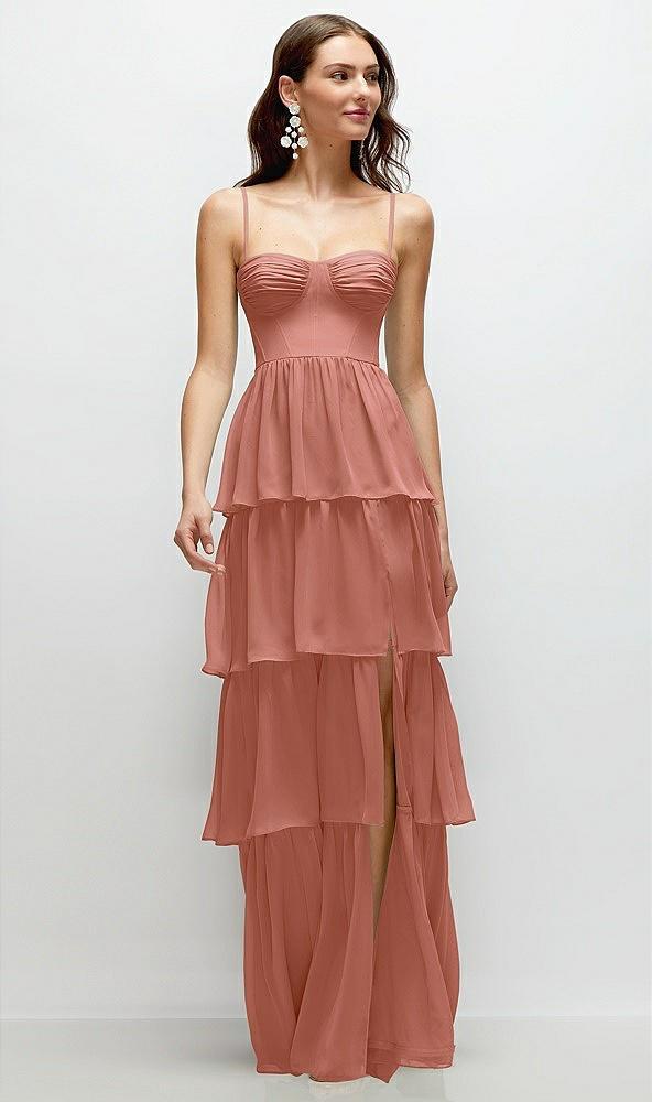 bustier-style chiffon tiered ruffle maxi dress with adjustable straps