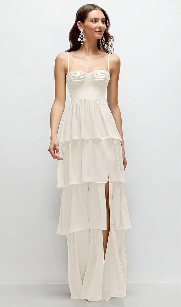 bustier-style chiffon tiered ruffle maxi dress with adjustable straps