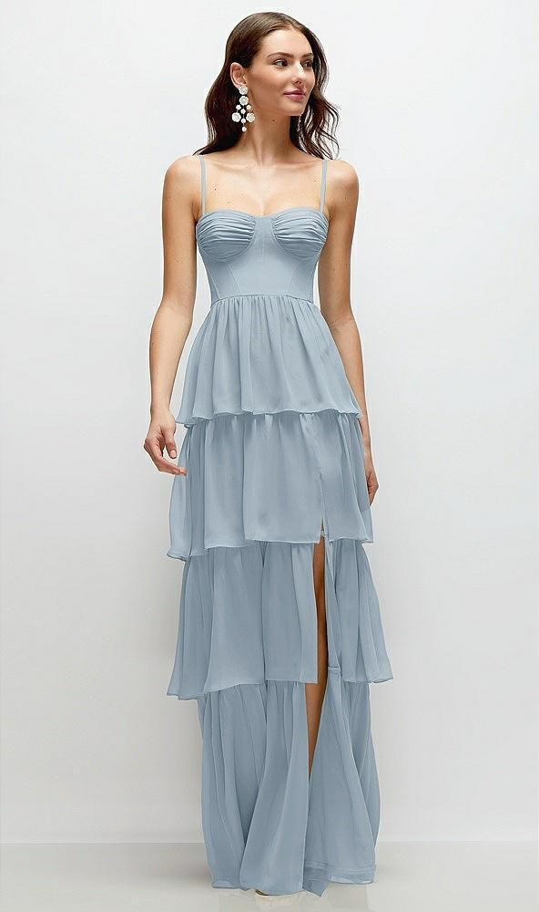 bustier-style chiffon tiered ruffle maxi dress with adjustable straps