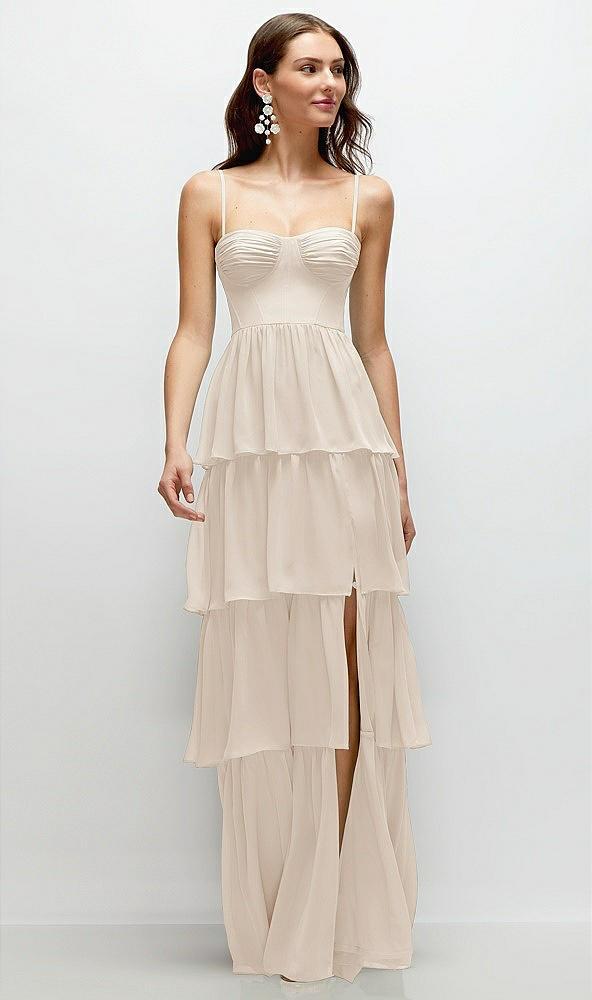 bustier-style chiffon tiered ruffle maxi dress with adjustable straps