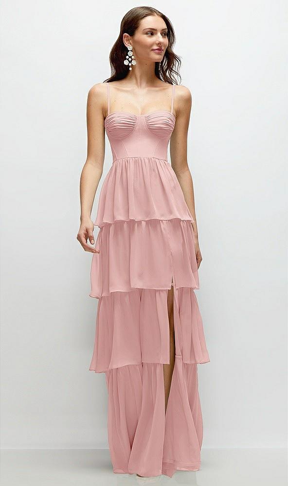 bustier-style chiffon tiered ruffle maxi dress with adjustable straps