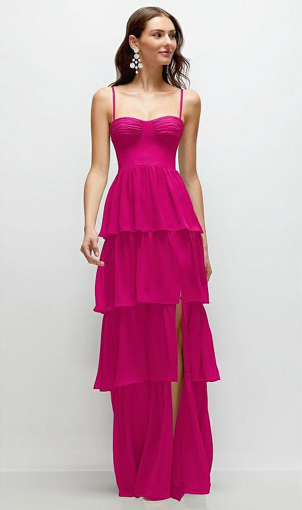 bustier-style chiffon tiered ruffle maxi dress with adjustable straps