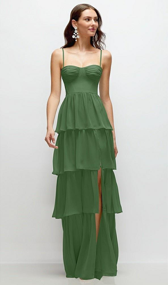 bustier-style chiffon tiered ruffle maxi dress with adjustable straps