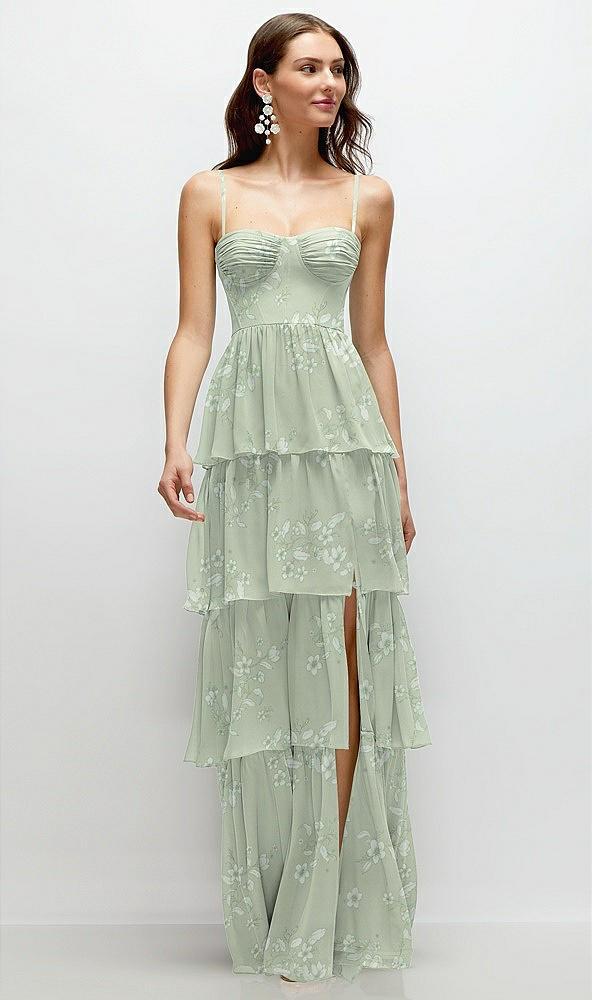 bustier-style chiffon tiered ruffle maxi dress with adjustable straps