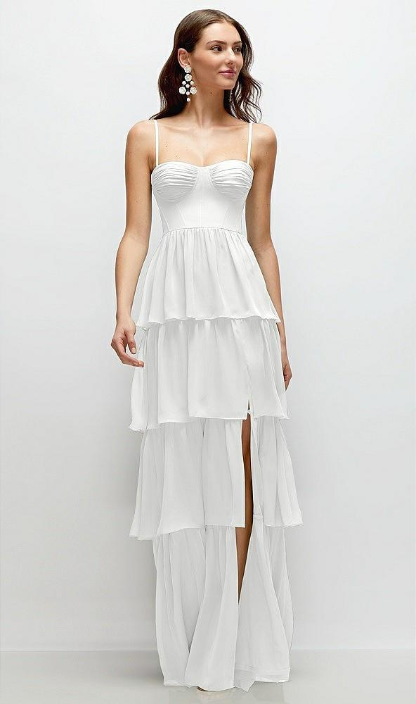 bustier-style chiffon tiered ruffle maxi dress with adjustable straps
