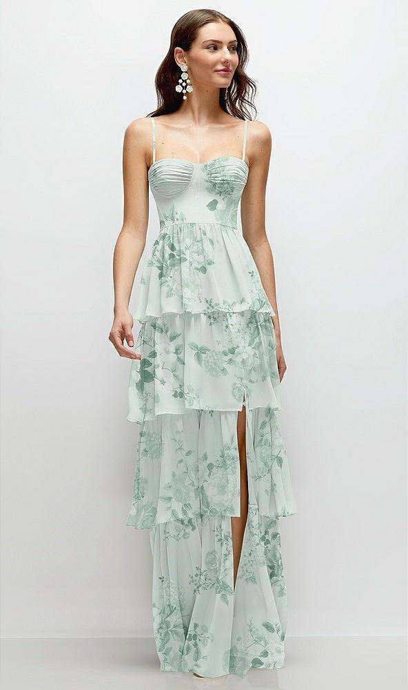 bustier-style chiffon tiered ruffle maxi dress with adjustable straps