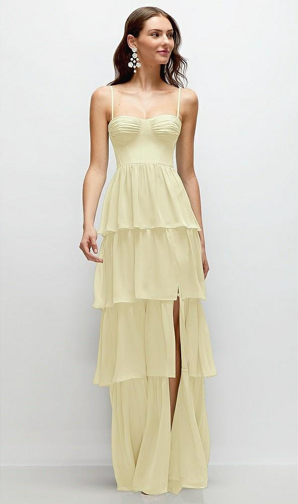 bustier-style chiffon tiered ruffle maxi dress with adjustable straps