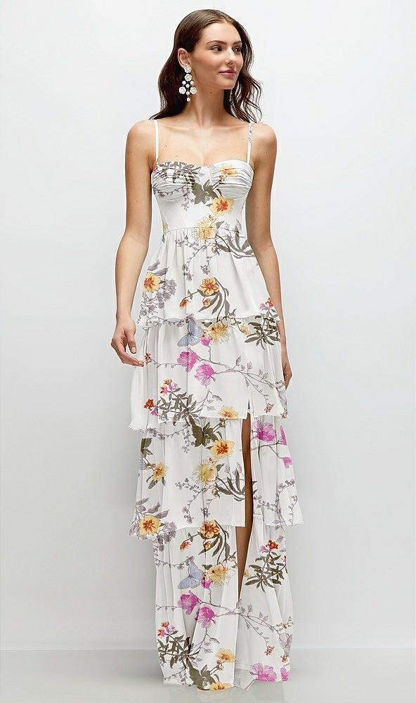 bustier-style chiffon tiered ruffle maxi dress with adjustable straps