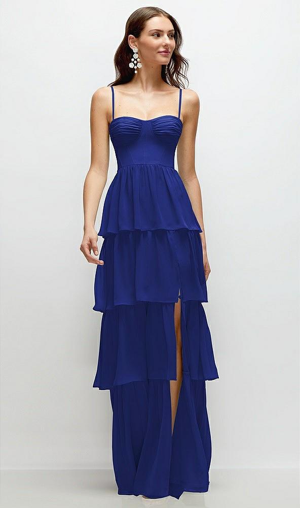 bustier-style chiffon tiered ruffle maxi dress with adjustable straps