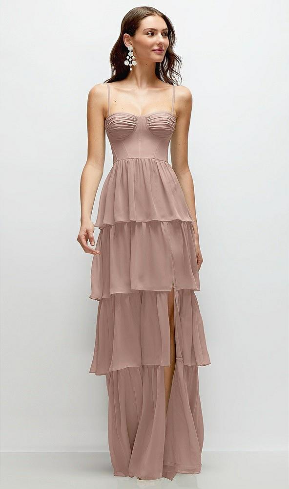 bustier-style chiffon tiered ruffle maxi dress with adjustable straps
