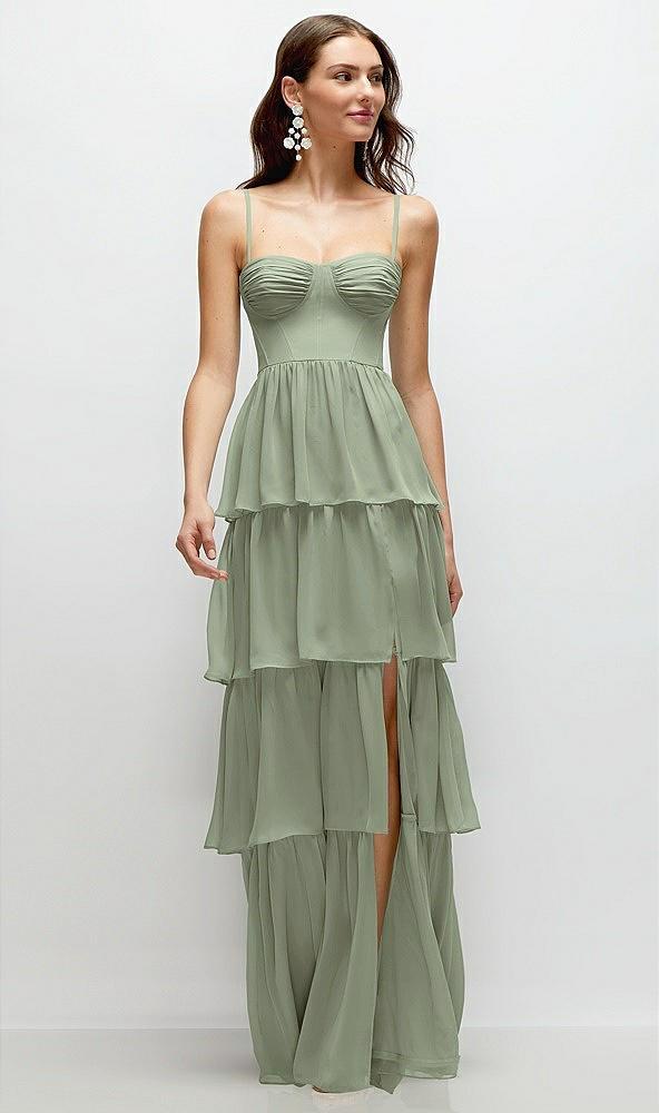bustier-style chiffon tiered ruffle maxi dress with adjustable straps