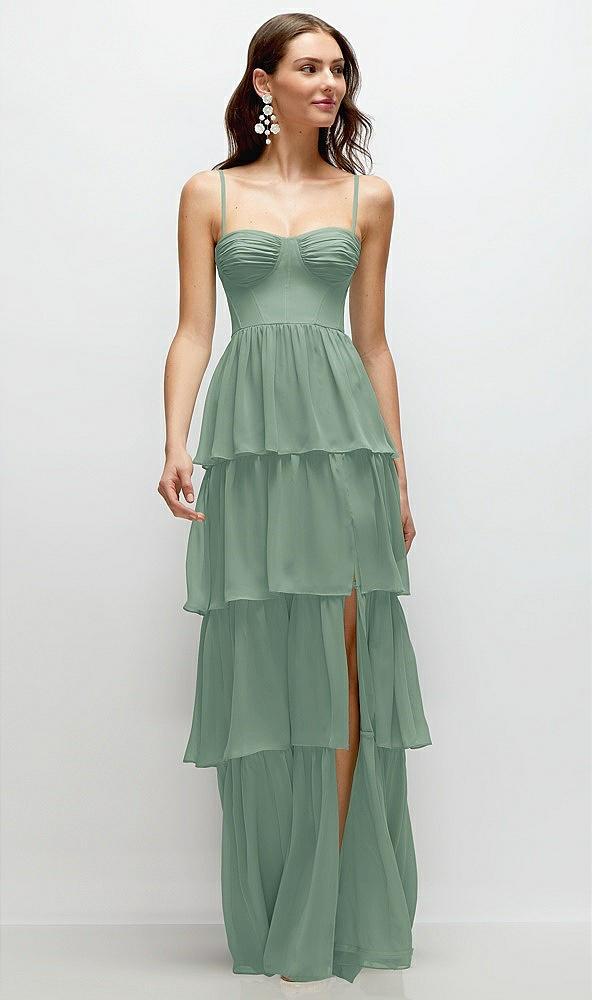 bustier-style chiffon tiered ruffle maxi dress with adjustable straps