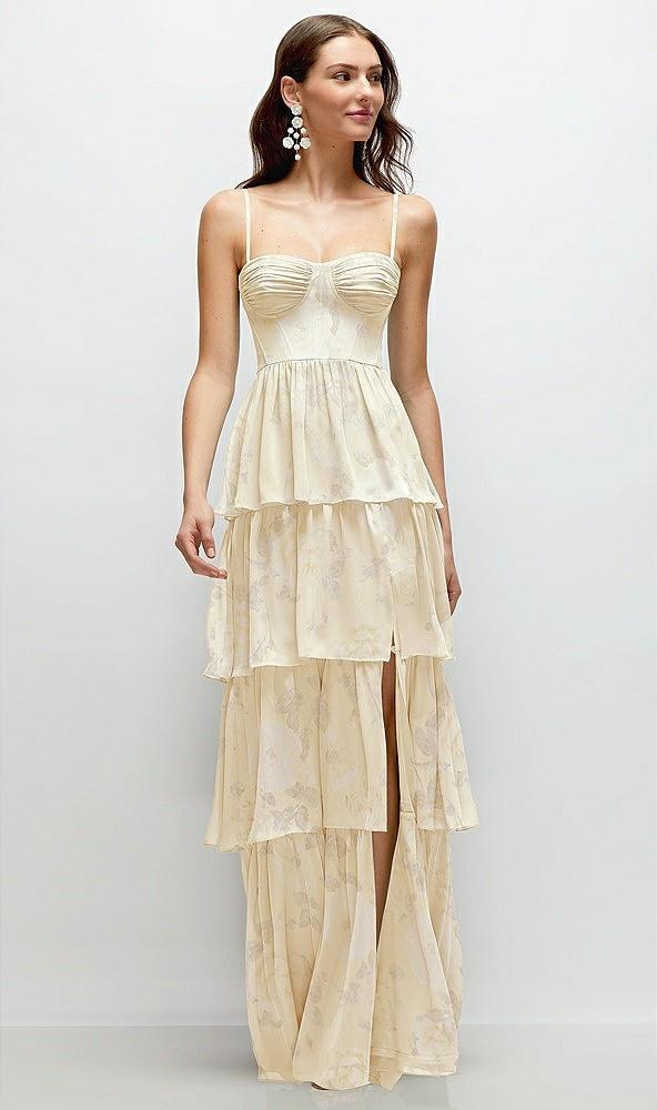 bustier-style chiffon tiered ruffle maxi dress with adjustable straps