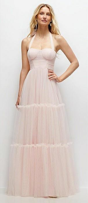 bustier-style neu tulle tiered maxi dress with convertible straps