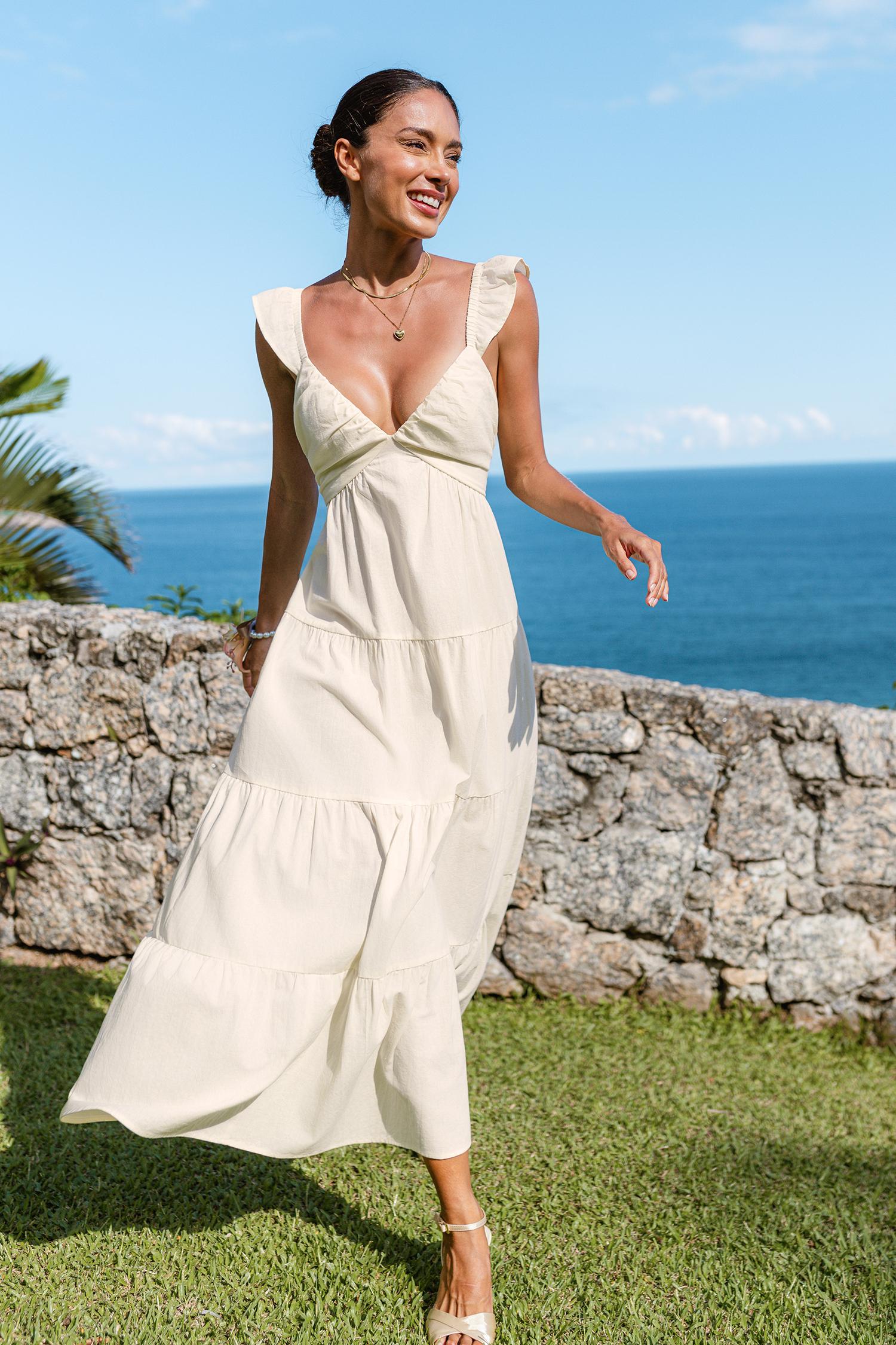 buttercream beige midi dress - l