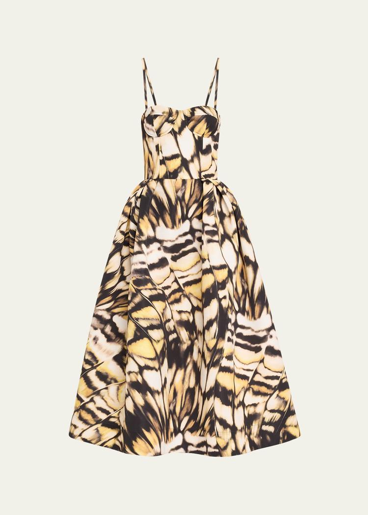 butterfly faille bustier tea-length dress