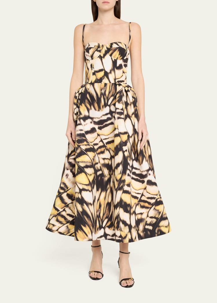 butterfly faille bustier tea-length dress