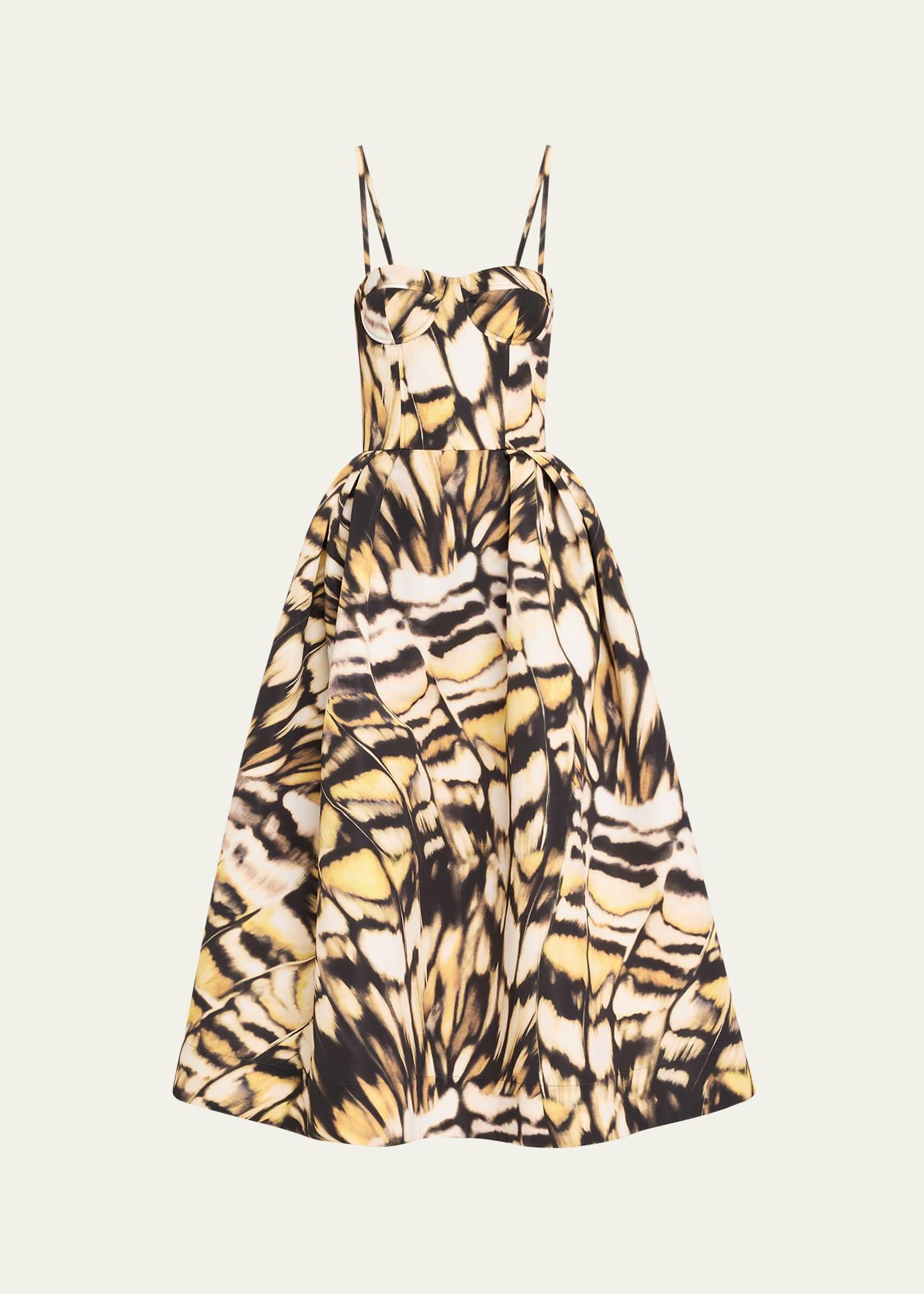 butterfly faille bustier tea-length dress